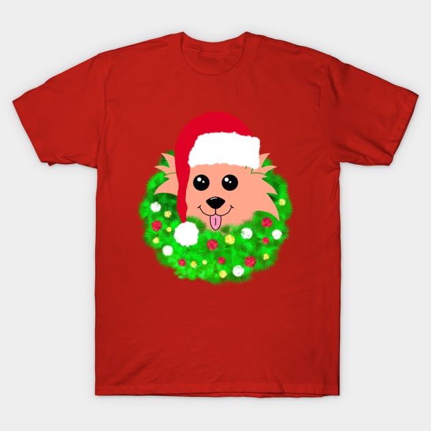 Christmas Dog with Green Wreath T-Shirt by Designs_by_KC